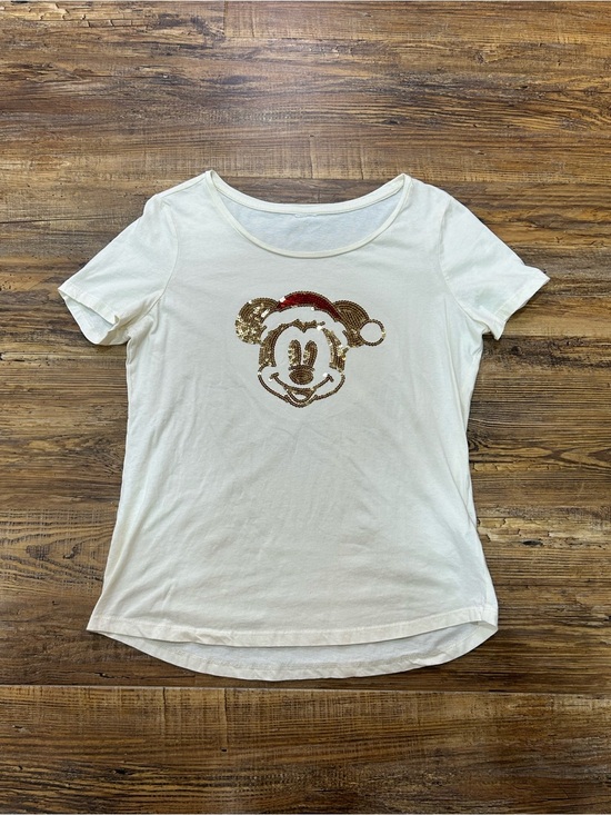Disney Tops - Disney Cream Sequins Short Sleeve Mickie Mouse